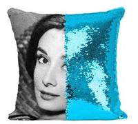 Fabulous Housse de Coussin à Sequin - Paillettes Turquoise Audrey Hepburn Celebrite Hollywood [40 x 40 cm] Turquoise G