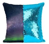 Fabulous Housse de Coussin à Sequin - Paillettes Turquoise Aurore Boréale Verte devant la Voie Lactée [40 x 40 cm] Turquoise G