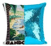 Fabulous Housse de Coussin à Sequin - Paillettes Turquoise Bandol Cote d'Azur AfficheVintage [40 x 40 cm] Turquoise G