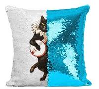 Fabulous Housse de Coussin à Sequin - Paillettes Turquoise Chat Fou du Roi Illustration [40 x 40 cm] Turquoise G