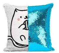 Fabulous Housse de Coussin à Sequin - Paillettes Turquoise Chat Pusheen Pelotte de Laine Dessin Kawai [40 x 40 cm] Turquoise G