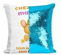 Fabulous Housse de Coussin à Sequin - Paillettes Turquoise Chez Ma Mamie Tous Les Calins Sont Permis [40 x 40 cm] Turquoise G