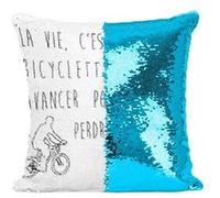 Fabulous Housse de Coussin à Sequin - Paillettes Turquoise Citations Einstein la Vie c'Est Comme une Bicyclette [40 x 40 cm] Turquoise G