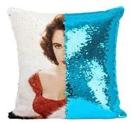 Fabulous Housse de Coussin à Sequin - Paillettes Turquoise Elizabeth Taylor Actrice Hollywood [40 x 40 cm] Turquoise G