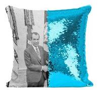 Fabulous Housse de Coussin à Sequin - Paillettes Turquoise Elvis Presley Richard Nixon Maison Blanche [40 x 40 cm] Turquoise G