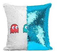 Fabulous Housse de Coussin à Sequin - Paillettes Turquoise Fantomes Pac-Man Pixel [40 x 40 cm] Turquoise G