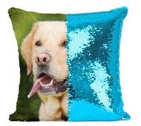 Fabulous Housse de Coussin à Sequin - Paillettes Turquoise Golden Retreiver Portrait [40 x 40 cm] Turquoise G