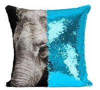 Fabulous Housse de Coussin à Sequin - Paillettes Turquoise Gros Plan Tete D'Elephanteau [40 x 40 cm] Turquoise G