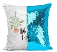 Fabulous Housse de Coussin à Sequin - Paillettes Turquoise Hang In there [40 x 40 cm] Turquoise G