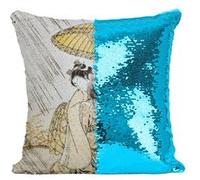 Fabulous Housse de Coussin à Sequin - Paillettes Turquoise Harunobu Shoki Estampe Demon [40 x 40 cm] Turquoise G