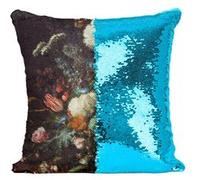 Fabulous Housse de Coussin à Sequin - Paillettes Turquoise Jan Davidszoon de Heem Vase Fleurs [40 x 40 cm] Turquoise G