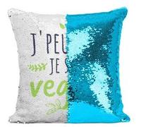 Fabulous Housse de Coussin à Sequin - Paillettes Turquoise J'peux pas je suis Vegan [40 x 40 cm] Turquoise G