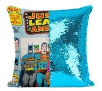 Fabulous Housse de Coussin à Sequin - Paillettes Turquoise Justice League Superman Batman Bande Dessinee [40 x 40 cm] Turquoise G