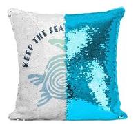Fabulous Housse de Coussin à Sequin - Paillettes Turquoise Keep the Sea Plastic Free [40 x 40 cm] Turquoise G