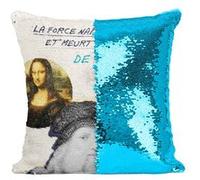 Fabulous Housse de Coussin à Sequin - Paillettes Turquoise La Force Naît par Violence et Meurt par Liberté Da Vinci [40 x 40 cm] Turquoise G