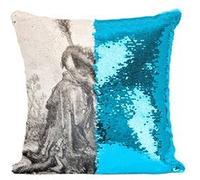Fabulous Housse de Coussin à Sequin - Paillettes Turquoise Le Loup Devenu Berger Fable LaFontaine Gustave Dore [40 x 40 cm] Turquoise G