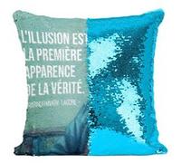 Fabulous Housse de Coussin à Sequin - Paillettes Turquoise L'illusion Est La Première Apparence De La Vérité Tagore [40 x 40 cm] Turquoise G