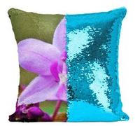 Fabulous Housse de Coussin à Sequin - Paillettes Turquoise Macro Orchidée Violette Fleur Sauvage [40 x 40 cm] Turquoise G