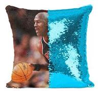 Fabulous Housse de Coussin à Sequin - Paillettes Turquoise Michael Jordan Maillot Noir Chicago Bulls [40 x 40 cm] Turquoise G