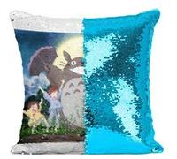 Fabulous Housse de Coussin à Sequin - Paillettes Turquoise Mon Voisin Totoro Dessin Foret Miyazaki [40 x 40 cm] Turquoise G
