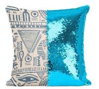 Fabulous Housse de Coussin à Sequin - Paillettes Turquoise Motif Hieroglyphes Egyptiens [40 x 40 cm] Turquoise G