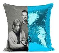 Fabulous Housse de Coussin à Sequin - Paillettes Turquoise Nirvana Kurt Cobain Dave Grohl Photoshoot [40 x 40 cm] Turquoise G