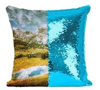 Fabulous Housse de Coussin à Sequin - Paillettes Turquoise Pâturage de Montagne sous un Ciel De Tempête [40 x 40 cm] Turquoise G
