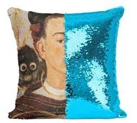 Fabulous Housse de Coussin à Sequin - Paillettes Turquoise Peinture de Frida Kahlo Autoportrait [40 x 40 cm] Turquoise G
