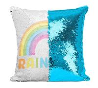 Fabulous Housse de Coussin à Sequin - Paillettes Turquoise Rainbow Style Aquarelle Illustration Arc en Ciel