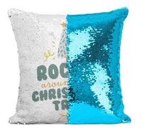 Fabulous Housse de Coussin à Sequin - Paillettes Turquoise Rockin Around the Christmas Tree [40 x 40 cm] Turquoise G