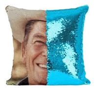 Fabulous Housse de Coussin à Sequin - Paillettes Turquoise Ronald Reagan President Etats Unis [40 x 40 cm] Turquoise G