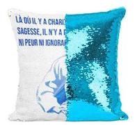 Fabulous Housse de Coussin à Sequin - Paillettes Turquoise Saint François D'Assise Citation Sagesse [40 x 40 cm] Turquoise G