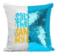Fabulous Housse de Coussin à Sequin - Paillettes Turquoise Salt in the Air Sand in My Hair [40 x 40 cm] Turquoise G