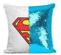 Fabulous Housse de Coussin à Sequin - Paillettes Turquoise Superman logo [40 x 40 cm] Turquoise