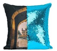 Fabulous Housse de Coussin à Sequin - Paillettes Turquoise Temple au travers d'une Porte Inde [40 x 40 cm] Turquoise G