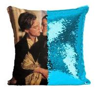 Fabulous Housse de Coussin à Sequin - Paillettes Turquoise Titanic Leonardo Di Caprio Kate Winslet [40 x 40 cm] Turquoise G