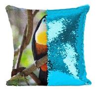 Fabulous Housse de Coussin à Sequin - Paillettes Turquoise Toucan Dans la Foret [40 x 40 cm] Turquoise G