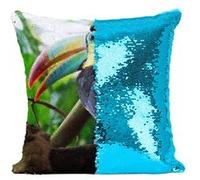Fabulous Housse de Coussin à Sequin - Paillettes Turquoise Toucan Dans la Jungle [40 x 40 cm] Turquoise G