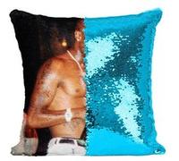 Fabulous Housse de Coussin à Sequin - Paillettes Turquoise Tupac Shakur Live Concert [40 x 40 cm] Turquoise G