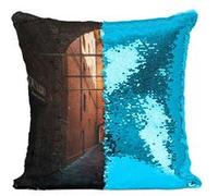 Fabulous Housse de Coussin à Sequin - Paillettes Turquoise Vieille Rue Déserte Paysage Urbain [40 x 40 cm] Turquoise G