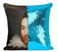 Fabulous Housse de Coussin à Sequin - Paillettes Turquoise William Shakespeare Ecrivain Portrait [40 x 40 cm] Turquoise G