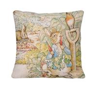 Fabulous Housse de Coussin en Lin - Petter Rabbit Pierre Lapin Jardin Illustration Enfant Beatrice Potter - 40 x 40 cm