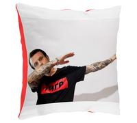 Fabulous Housse de Coussin en Peluche Rouge - Emmanuel Macron Dab Photo de Célèbrité Bras Tatoués Humour Politicien - 40 x 40 cm Toucher Peluche
