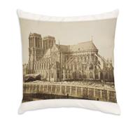 Fabulous Housse de Coussin en Velours Blanc - Cathedrale Notre Dame De Paris 1860 Photo Rare Vintage Ancien - 40 x 40 cm Toucher Velours