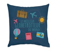 Fabulous Housse de Coussin en Velours Bleu - Le Meilleur Globetrotteur du Monde Voyage Wanderlust Monde Aventure - 40 x 40 cm Toucher Velours