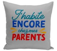 Fabulous Housse de coussin gris J'habite Encore Chez Mes Parents [40x40 cm] Gris G