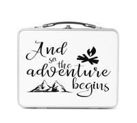 Fabulous Lunch Box Métal Argenté pour Sandwich et Snack - And The Adventure Begins Outdoor Nature Exploration - Boîte à Goûter Aluminium Gamelle Rigide Style Rétro Imprimée en France