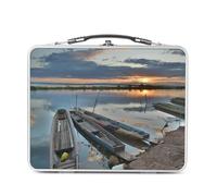 Fabulous Lunch Box Métal Argenté pour Sandwich et Snack - Barque de Pêche Rives d'un Lac Devant un Coucher de Soleil - Boîte à Goûter Aluminium Gamelle Rigide Style Rétro Imprimée en France