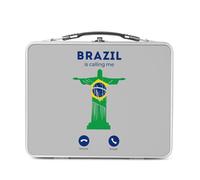 Fabulous Lunch Box Métal Argenté pour Sandwich et Snack - Brazil Is Calling Me Christ the Redeemer Rio Travel - Boîte à Goûter Aluminium Gamelle Rigide Style Rétro Imprimée en France