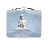 Fabulous Lunch Box Métal Argenté pour Sandwich et Snack - Buddha Blanc Montage Meditation Bouddhisme - Boîte à Goûter Aluminium Gamelle Rigide Style Rétro Imprimée en France
